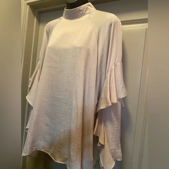 H&M CONSCIOUS Satin Blouse with Ruffle Sleeves size 12 - Picture 7 of 11